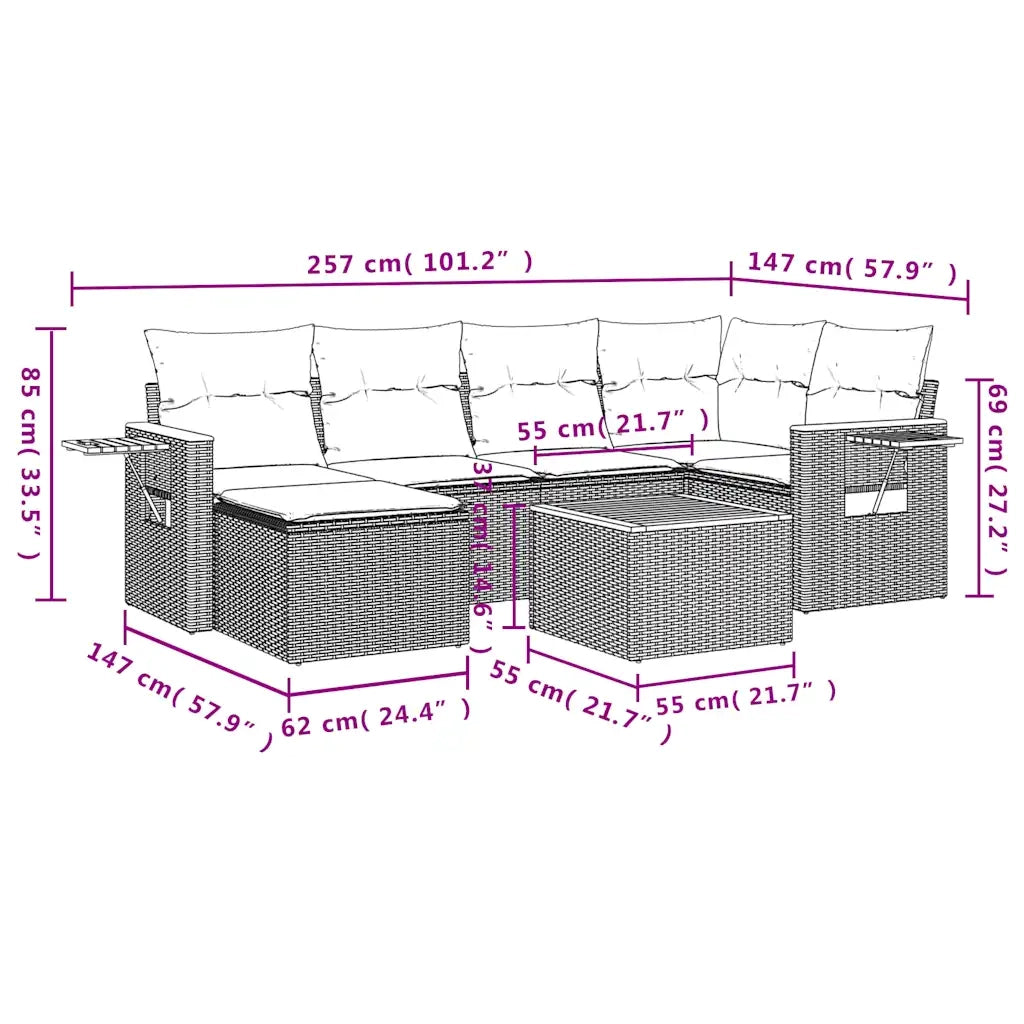 Set Divani da Giardino 7 pz con Cuscini Nero in Polyrattan