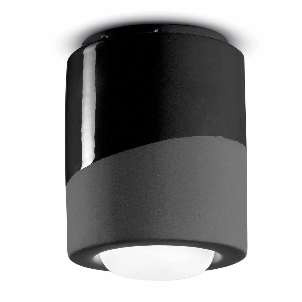Plafoniera Piccola Vintage Decò Pi Ceramica Nero Carbone 1 Luce E27