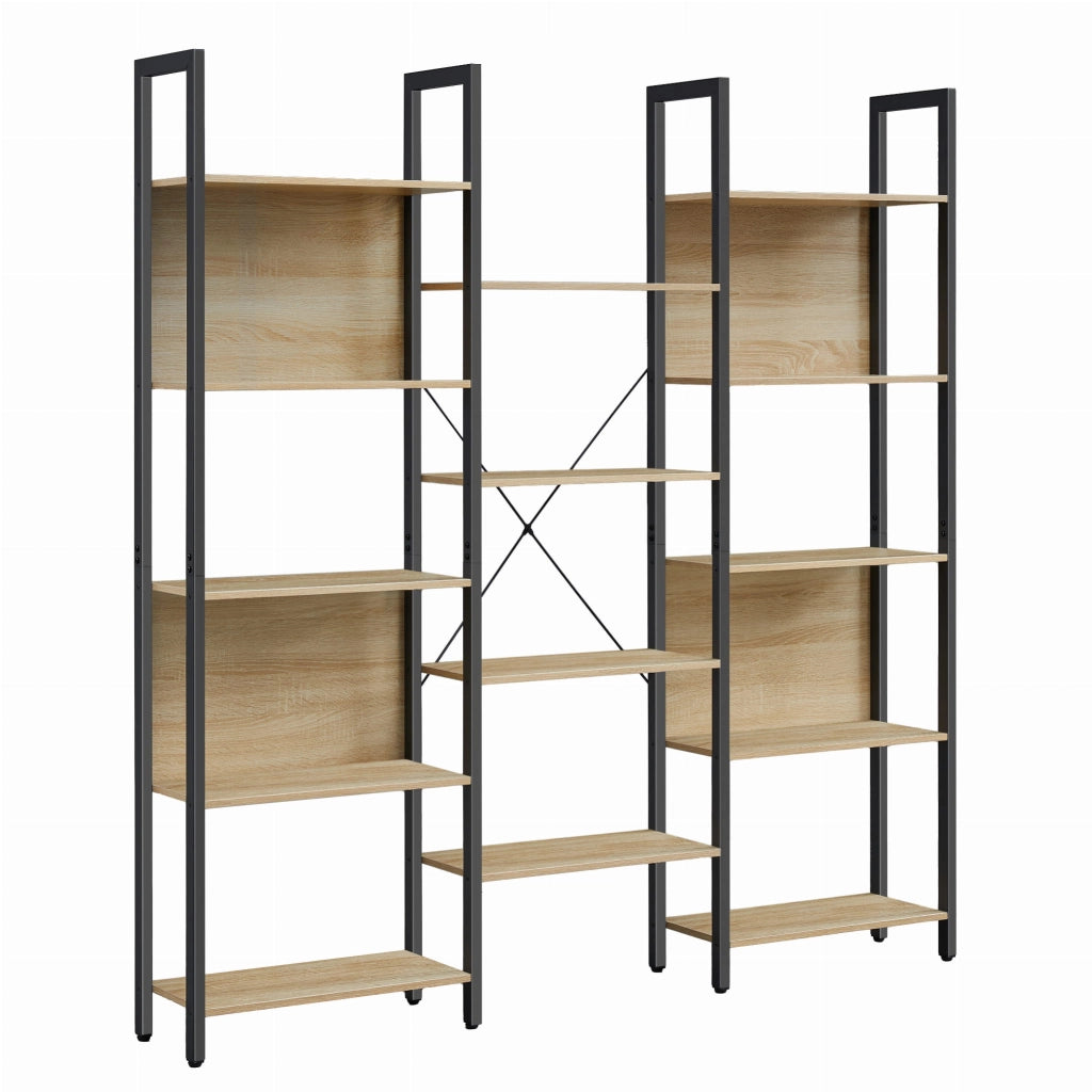 Libreria doppia Valora - Stile loft in rovere Sonoma con 14 ripiani