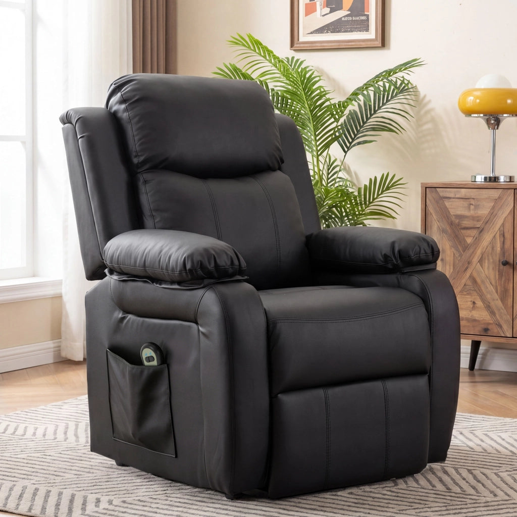 Poltrona Reclinabile Elettrica Massaggiante con Tappetino e Telecomando ¨C Zephmum ¨C Nero 76x90x105cm
