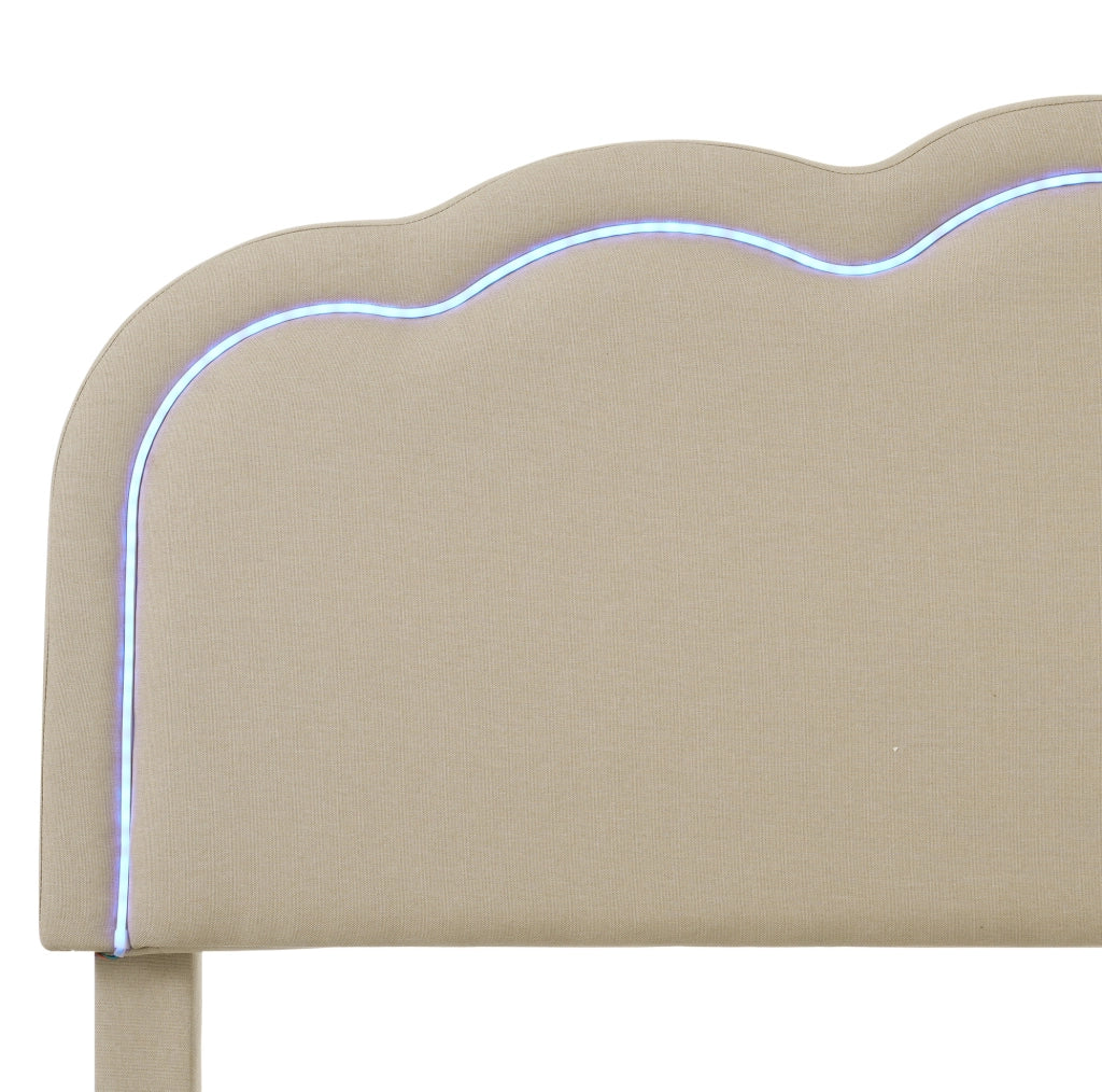 Letto matrimoniale imbottito 140x200 cm con testiera LED regolabile; beige