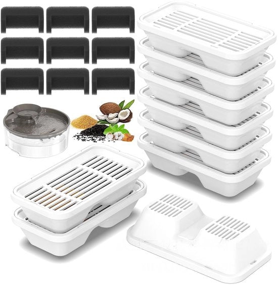 Set di 9 beccucci per animali con filtro a carbone attivo, filtro di cotone, dispenser per gatti