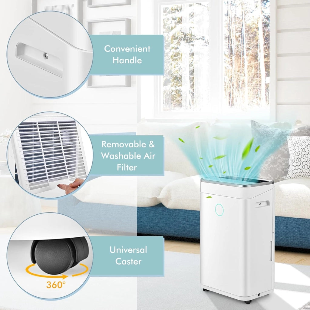 Deumidificatore Elettrico 25L/Giorno, Deumidificatore con Scarico Continuo, Timer 24 Ore, Serbatoio Acqua da 6,5L, Display LED, per Ambienti Fino a 30 m², per Cantina, Ufficio, Casa