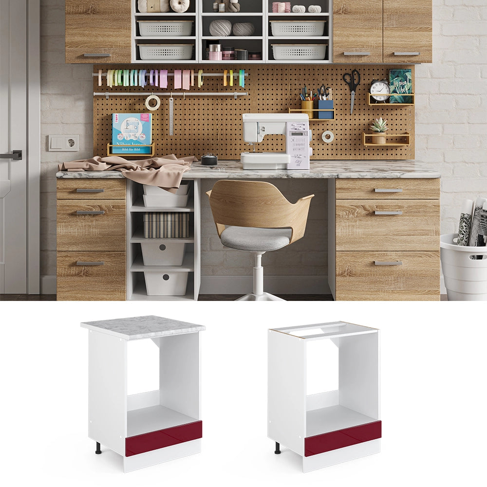 Vicco Base universale Rosso bordeaux lucido 60 cm con ampia nicchia, con piano di lavoro