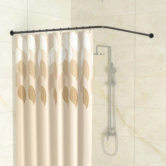 Stang per doccetta angolare adattabile a forma L - 24"-53" x 53" - curvatura 90 gradi - acciaio inossidabile - nero