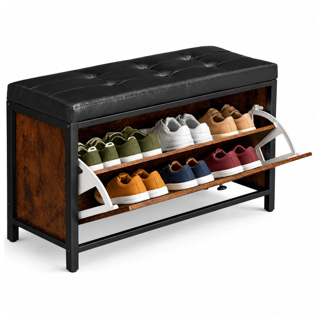 Panca Scarpiera Industriale con Seduta Imbottita Salvaspazio 80x30H51 cm Nero Marrone
