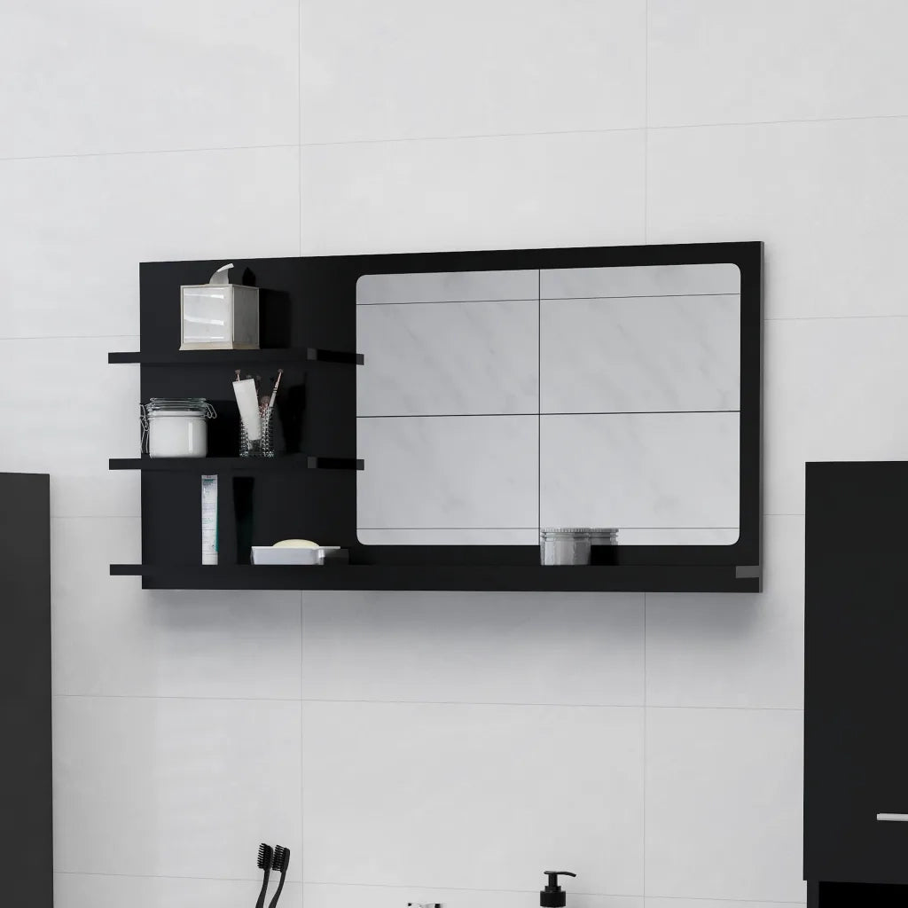 Specchio da Bagno Nero 90x10,5x45 cm in Legno Multistrato 805016