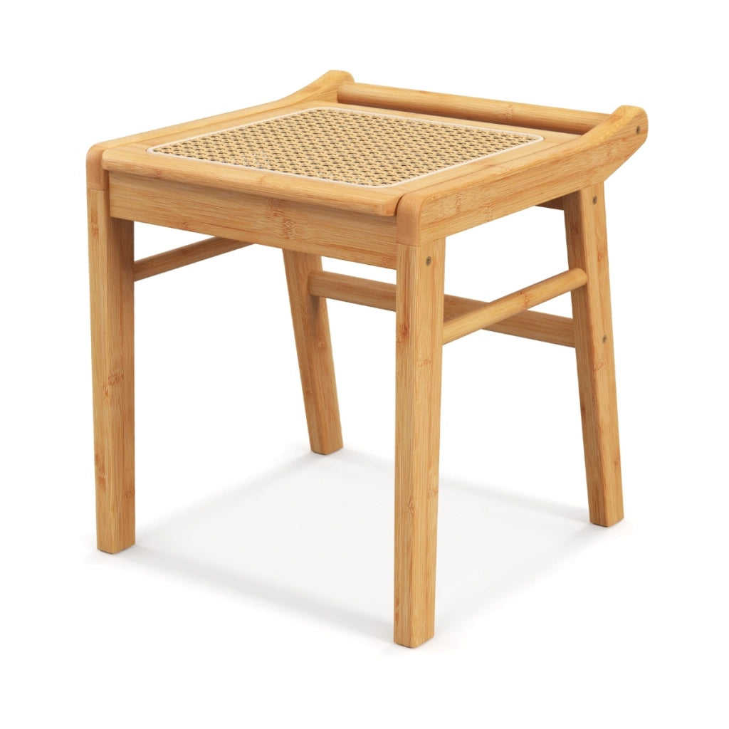 Sgabello vanity in bamb¨´ con seduta in rattan piedini antiscivolo traversa, Sgabello per trucco Naturale-Sgabelli