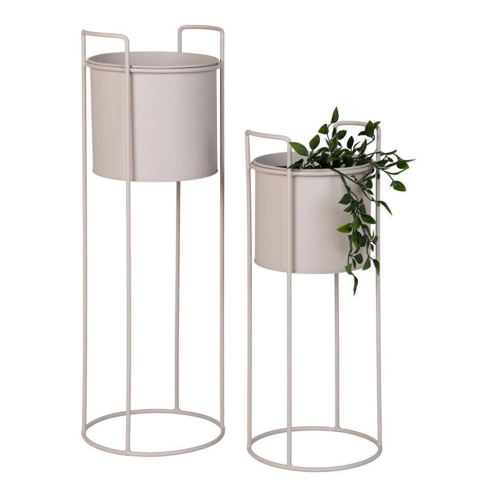 Set di 2 Vasi per Piante Rabo, Beige, Metallo, 20x20x50 cm