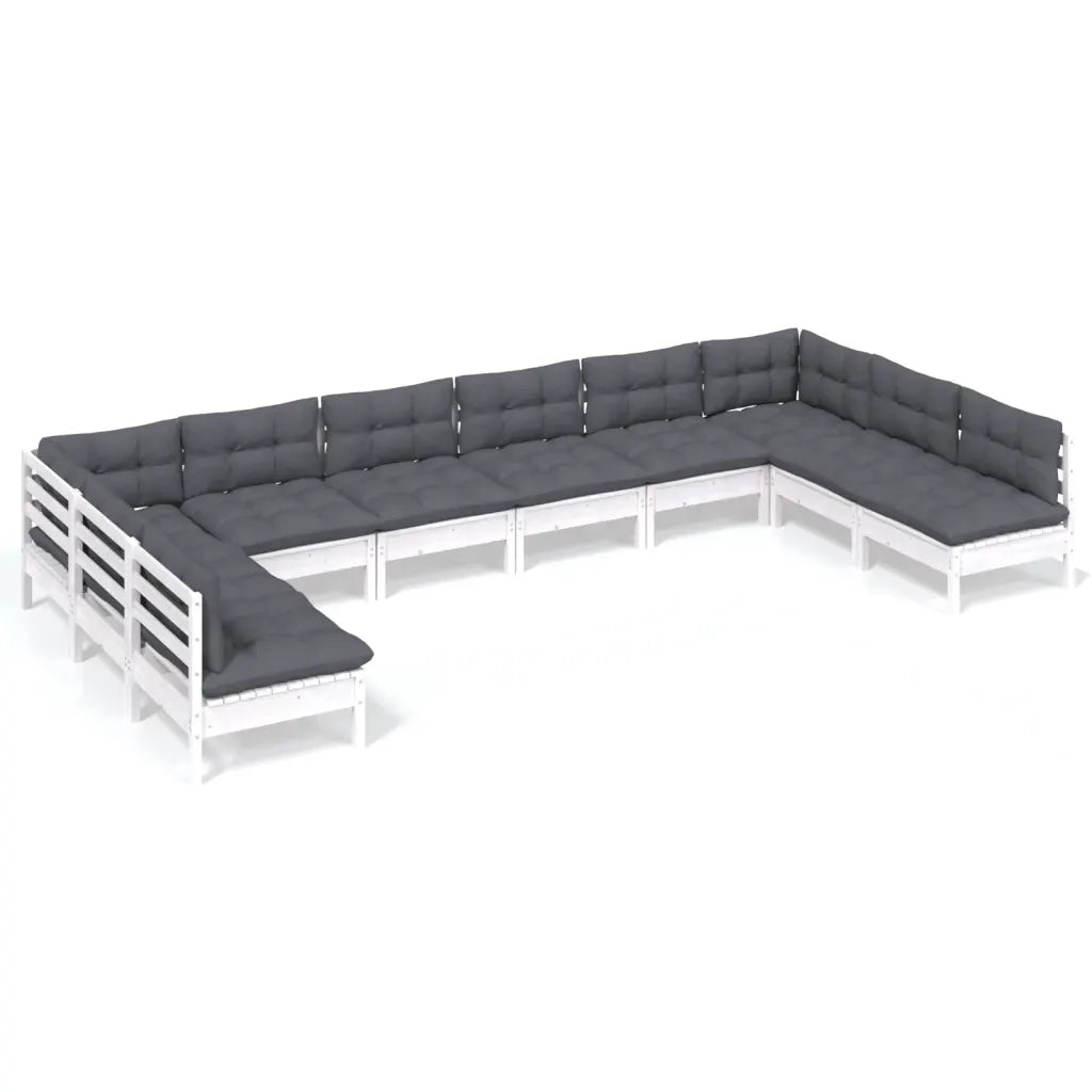 Set Divani da Giardino 10 pz con Cuscini Bianchi Legno di Pinocod mxl 121459