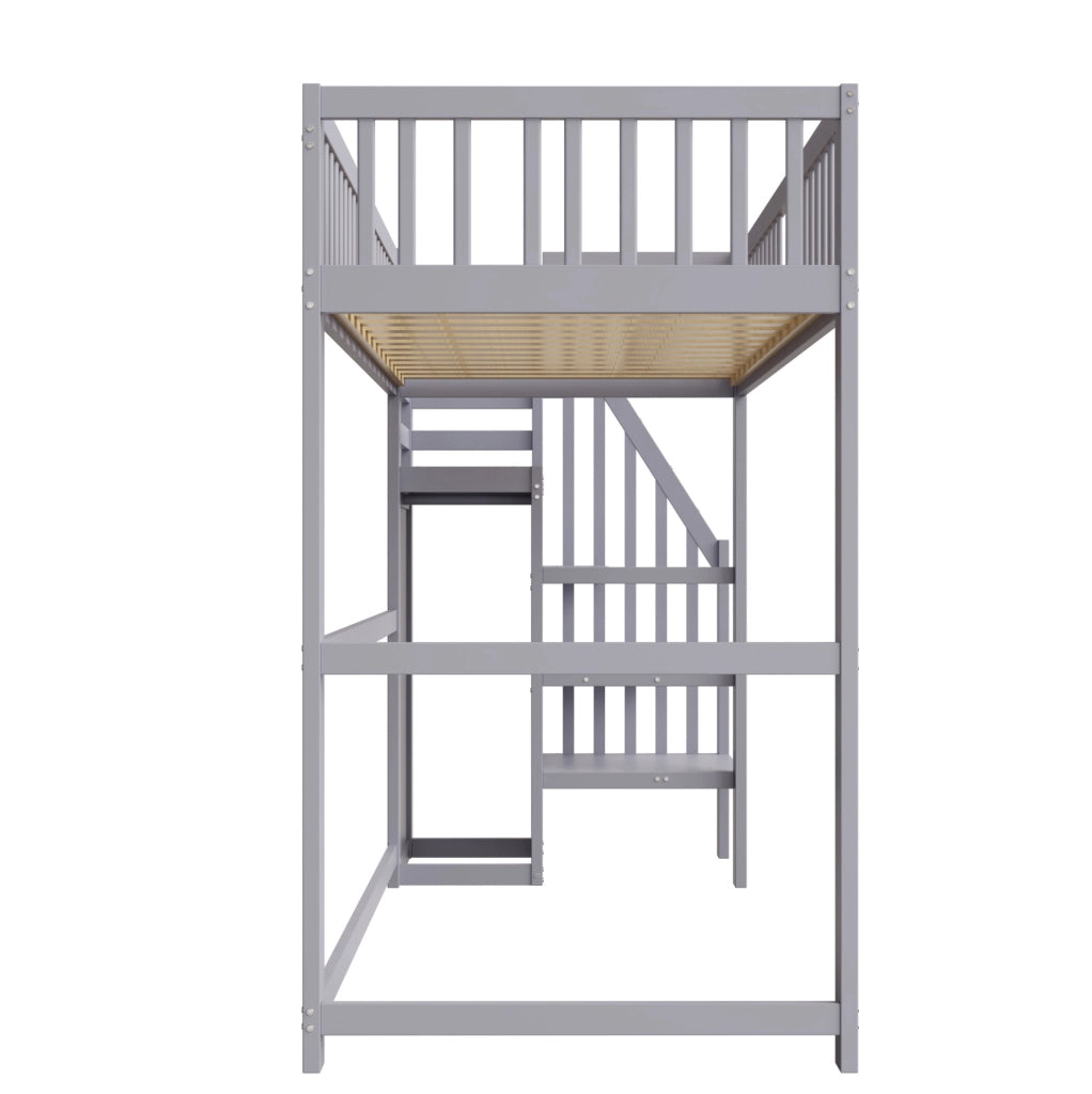 LETTO A CASTELLO 90x200 cm in legno grigio con scala e armadietto