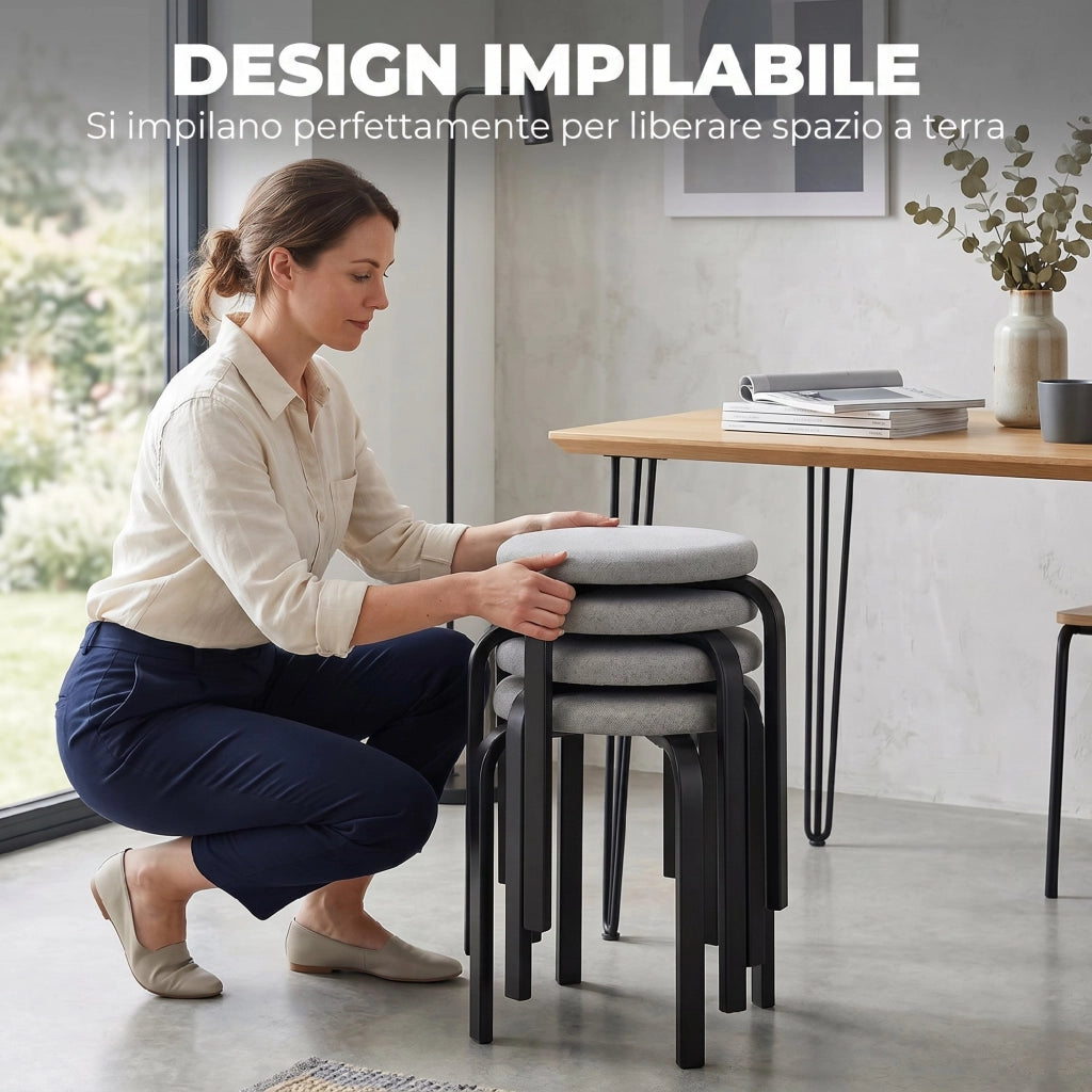 Set 4 Sgabelli Impilabili Moderni con Cuscini ¨C Zephmum ¨C Grigio