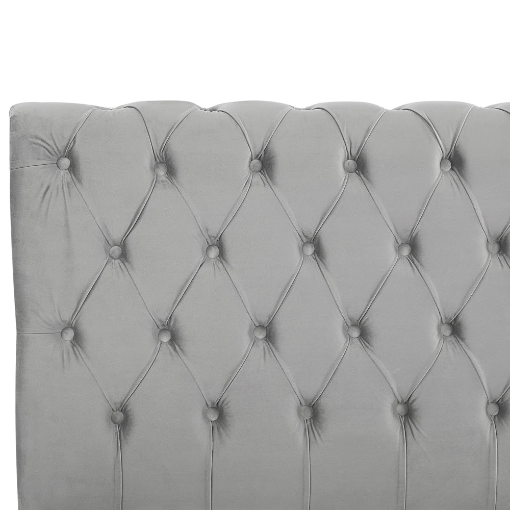 Letto ad acqua in velluto grigio chiaro 140 x 200 cm con testiera trapuntata stile glamour