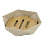 Trade Shop - Piattino Porta Sapone Saponetta Forma Esagonale Geometrico Beige Legno Da Bagno 10843 -