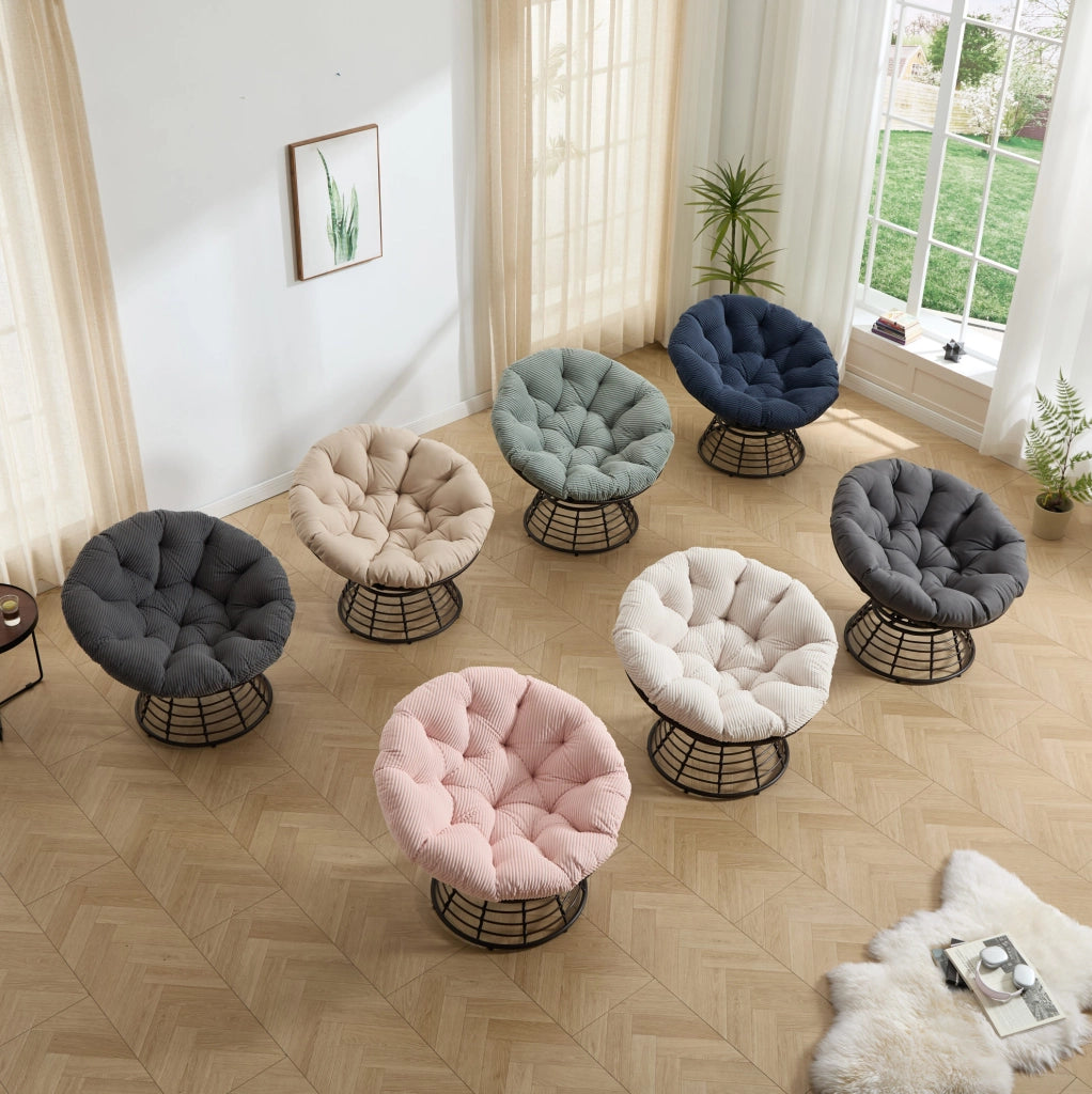 Poltrona Papasan girevole 360° con cuscino blu navy