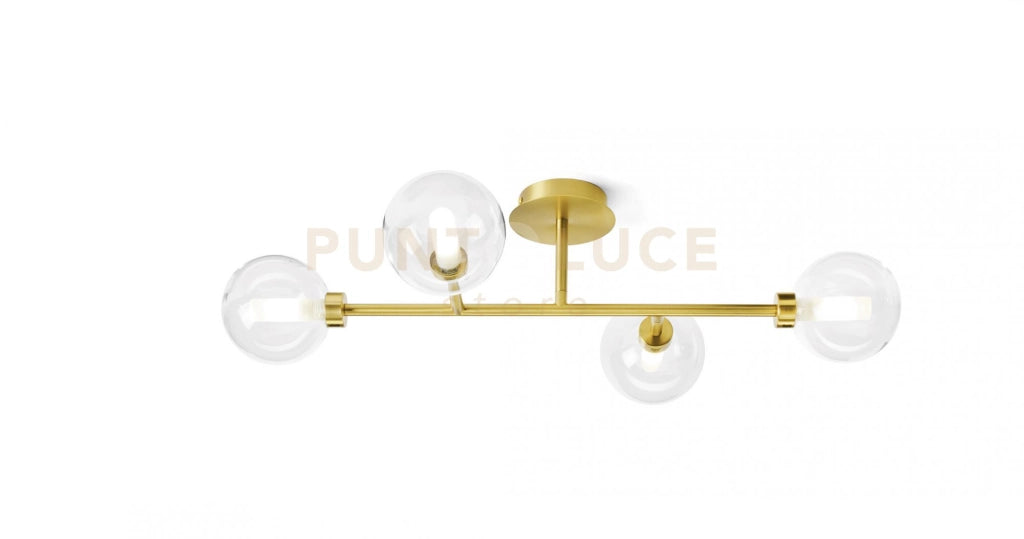 DOM LAMPADA DA SOFFITTO O PARETE 4 LUCI VETRO TRASPARENTE CICLINDRO SATINATO MONTATURA ORO ATTACCO G9
