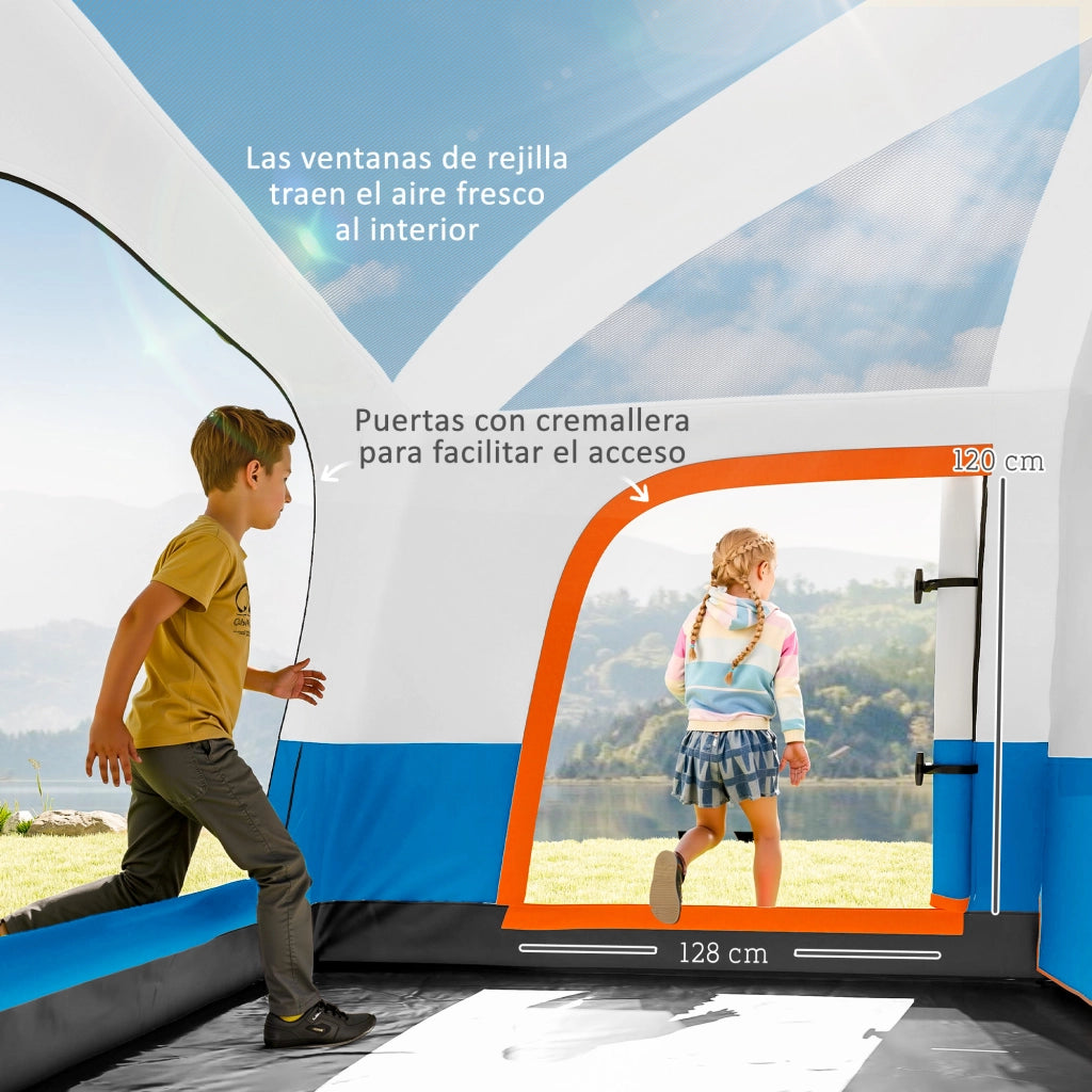 Tenda da Campeggio 4 Persone 2 Camere Soggiorno Impermeabile 430x305 cm Grigio Blu ¨C zephmum