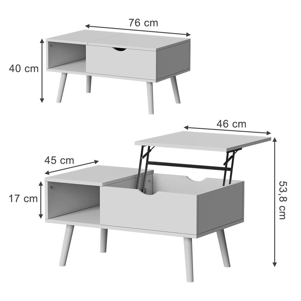 Vicco tavolino soggiorno Bianco 76 x 45 cm con funzione di sollevamento