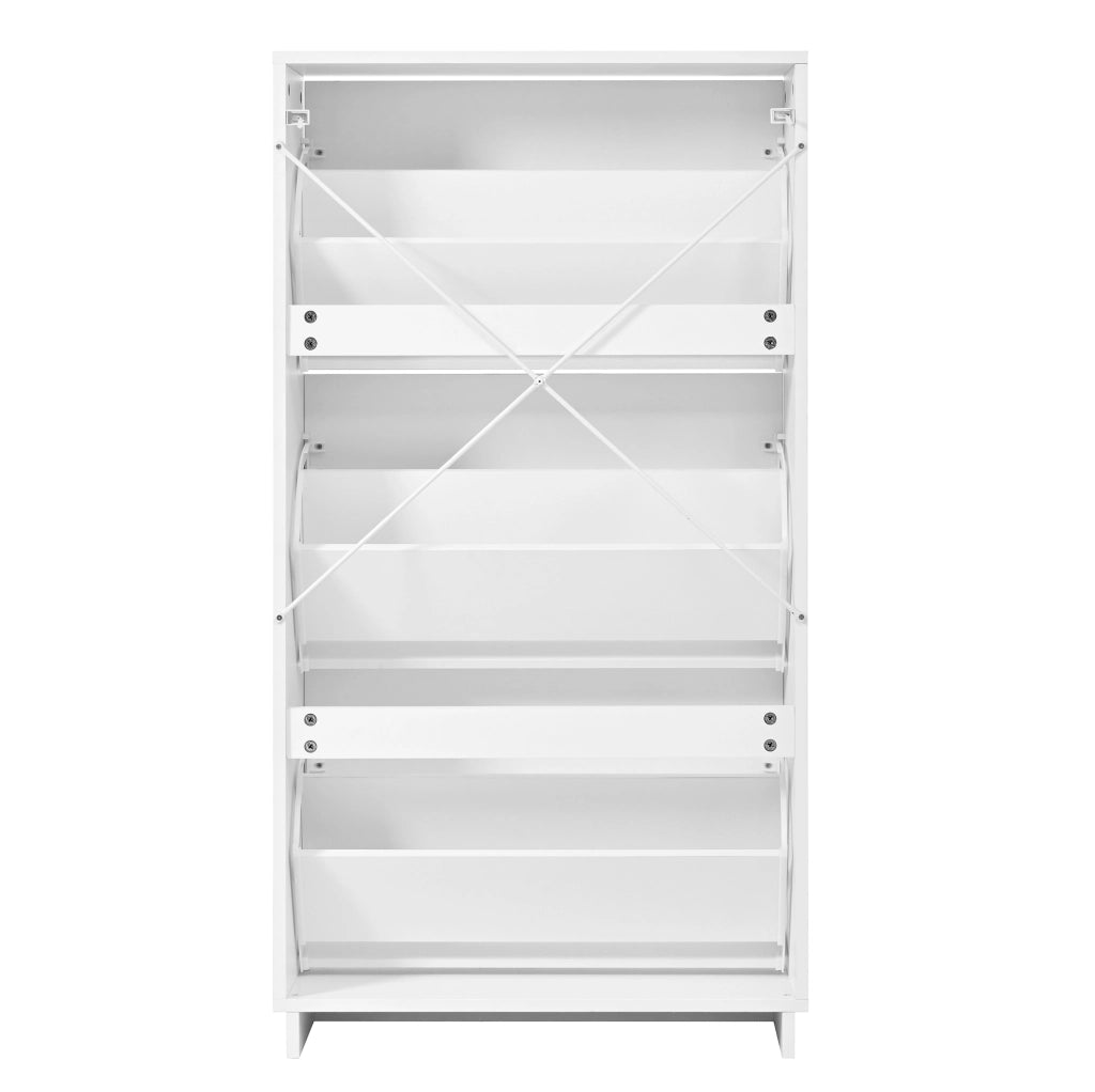 Scarpiera salvaspazio con 3 ribalte e specchio rotondo 63x24x120 cm in MDF bianco