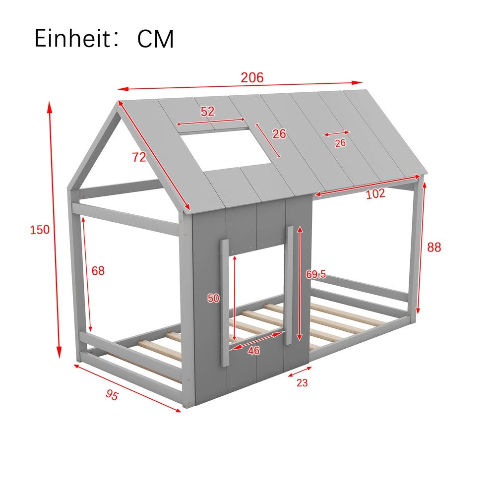 Letto Singolo per Bambini a Casetta ¨C MINIMAL ¨C Grigio Scuro/Chiaro 90x200
