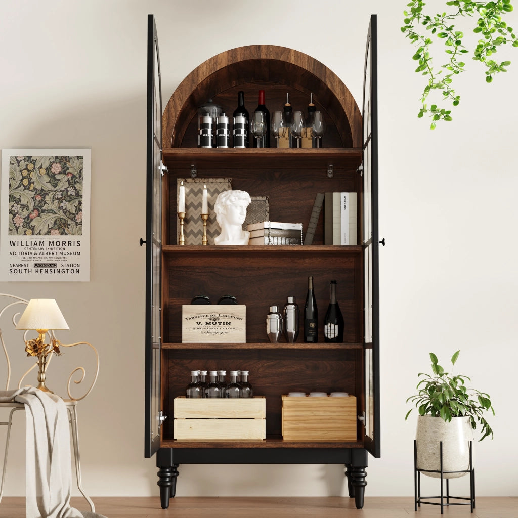 Set di 2 armadi contenitori alti 152x35.5x165 cm con ante in vetro in MDF nero