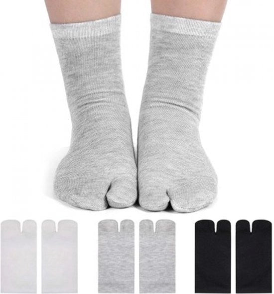 Set di calze tabi unisex in bianco, nero e grigio, taglia unico, per bambini e adolescenti di grandi dimensioni 36/42.