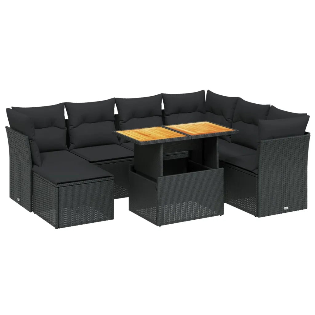 Set Divani da Giardino con Cuscini 8 pz Nero in Polyrattancod mxl 113165
