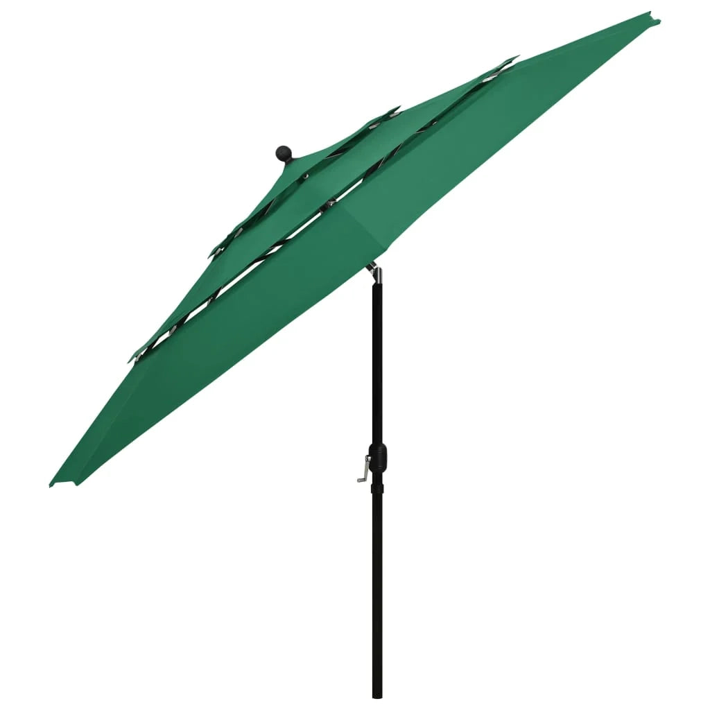 Ombrellone da giardino a 3 livelli con palo in alluminio da 3,5 m verde 02_0008783