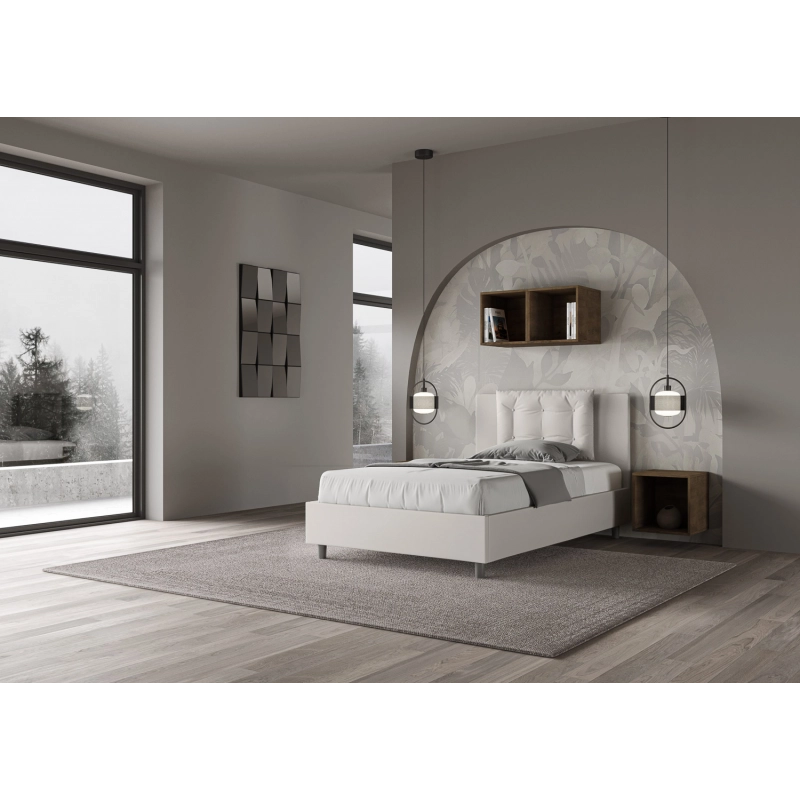 Letto imbottito 1 piazza e mezza 120x190 cm Annalisa - Bianco,Similpelle,Con rete