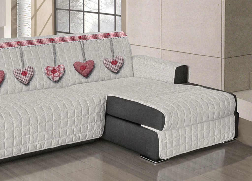 Copridivano Trapuntato Per Divani Con Penisola Disegno Cuore Appeso - 280-285 cm - Rosso