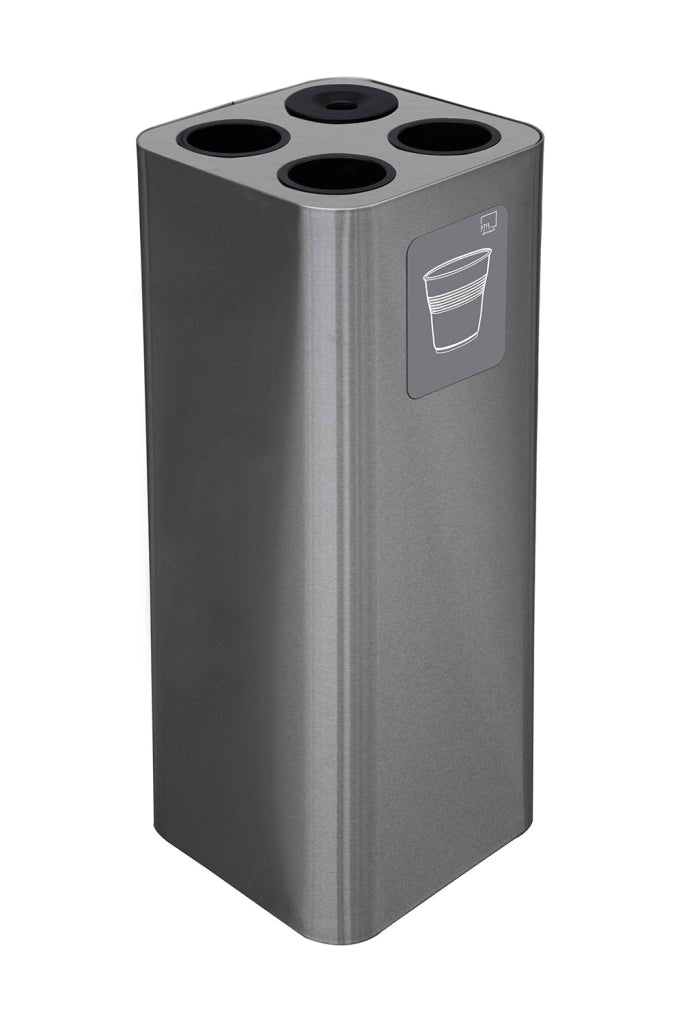 Pattumiera a Bidone da 60 L 30,2x30,2x 82,5 cm 3 Scomparti Tubolari e 1 Vaschetta in Acciaio Inox Satinato