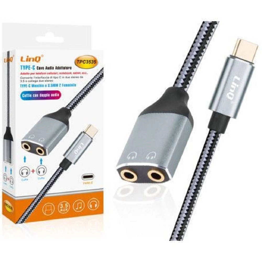 Trade Shop - Cavo Adattatore Audio Da Type-c Maschio A 2 Jack 3,5mm Aux Femmina Cuffie Tpc3535 -