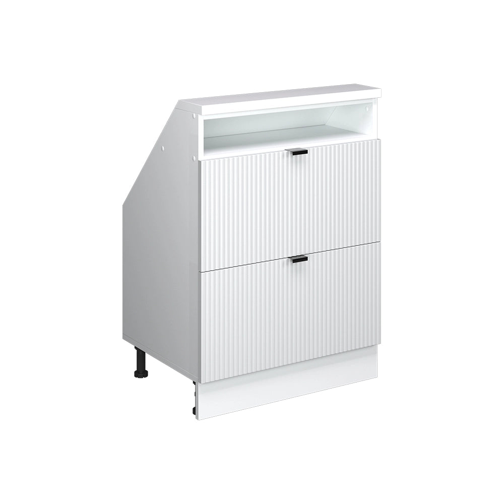 Mobile cucina sottotetto R-Line Ondulazione bianca/Bianco 60 cm con 2 cassetti Vicco