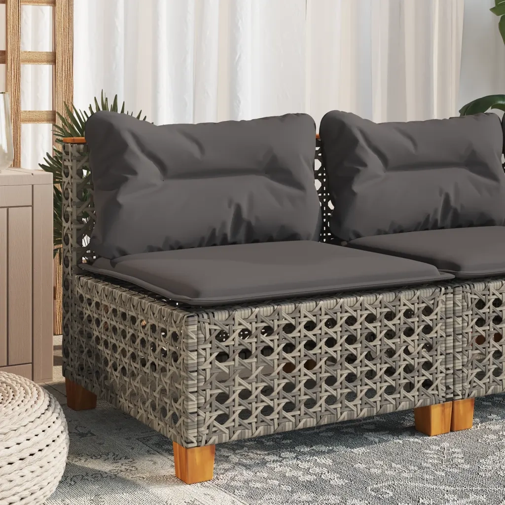 Divano Giardino Senza Braccioli con Cuscini Grigio Polyrattan 365927