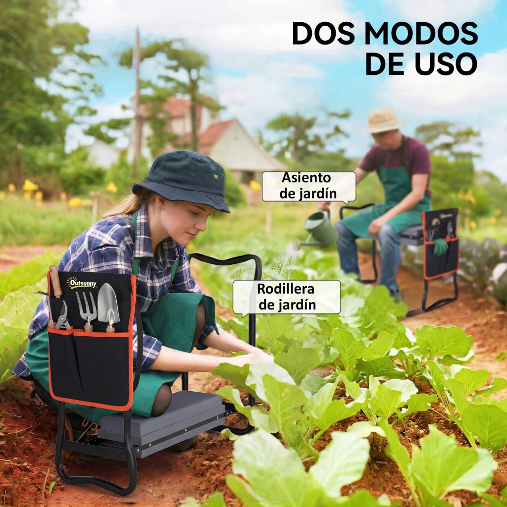 Sgabello da Giardino Pieghevole con Cuscino EVA e Borsa per Attrezzi ¨C Minimal ¨C Grigio