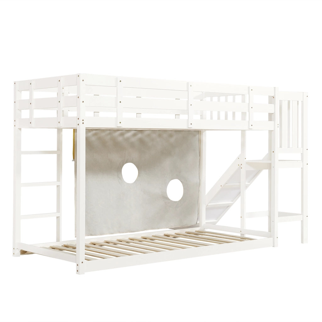 Letto a castello; 90x200cm; con baldacchino; scivolo; pararinga di sicurezza; bianco