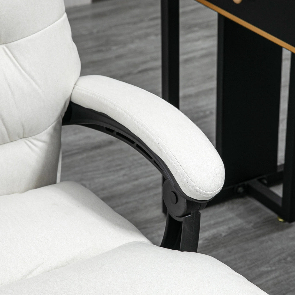 Sedia da ufficio massaggiante schienale reclinabile 135° e poggiapiedi in poliestere bianco crema 65 × 72 × 109-117 cm