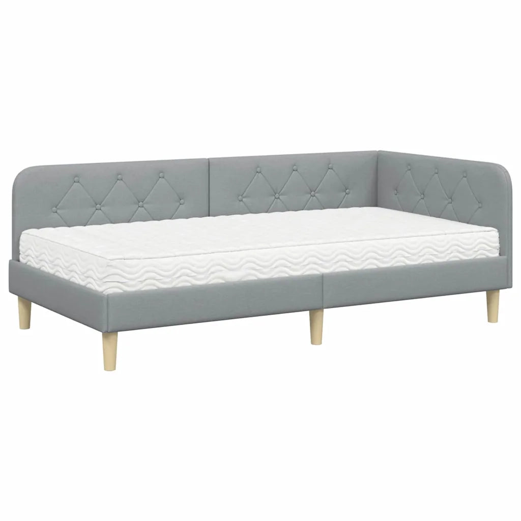 Cornice del letto ad angolo Grigio chiaro 100 x 200 cm Tessuto