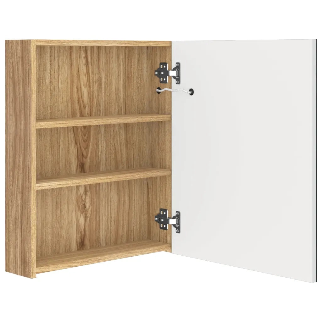 Armadietto Bagno con Specchio e LED Bianco e Rovere 50x14x60 cm