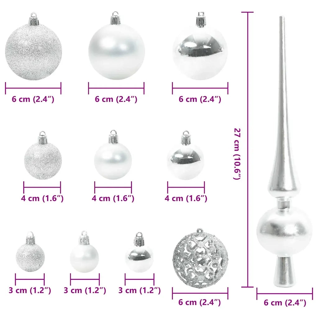 Set di Palle di Natale con 150 LED 61 pz Argento Plastica CFW5365126