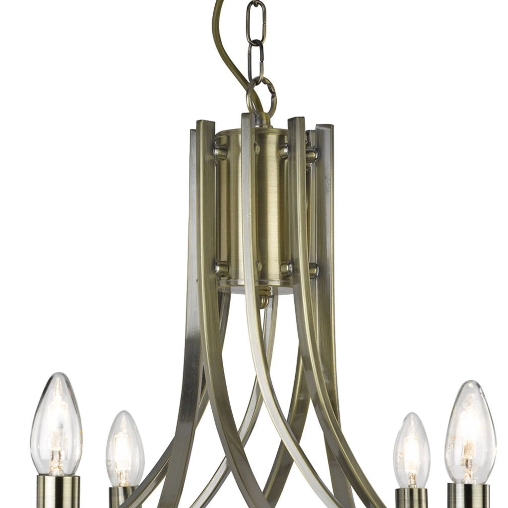 Lampadario Industrial-Nordico Ascona Acciaio Ottone Vetro 8 Luci E14