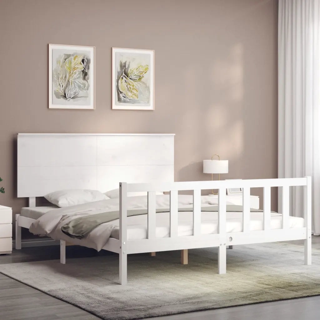 Giroletto con Testiera Bianco King Size in Legno Massello 3193407