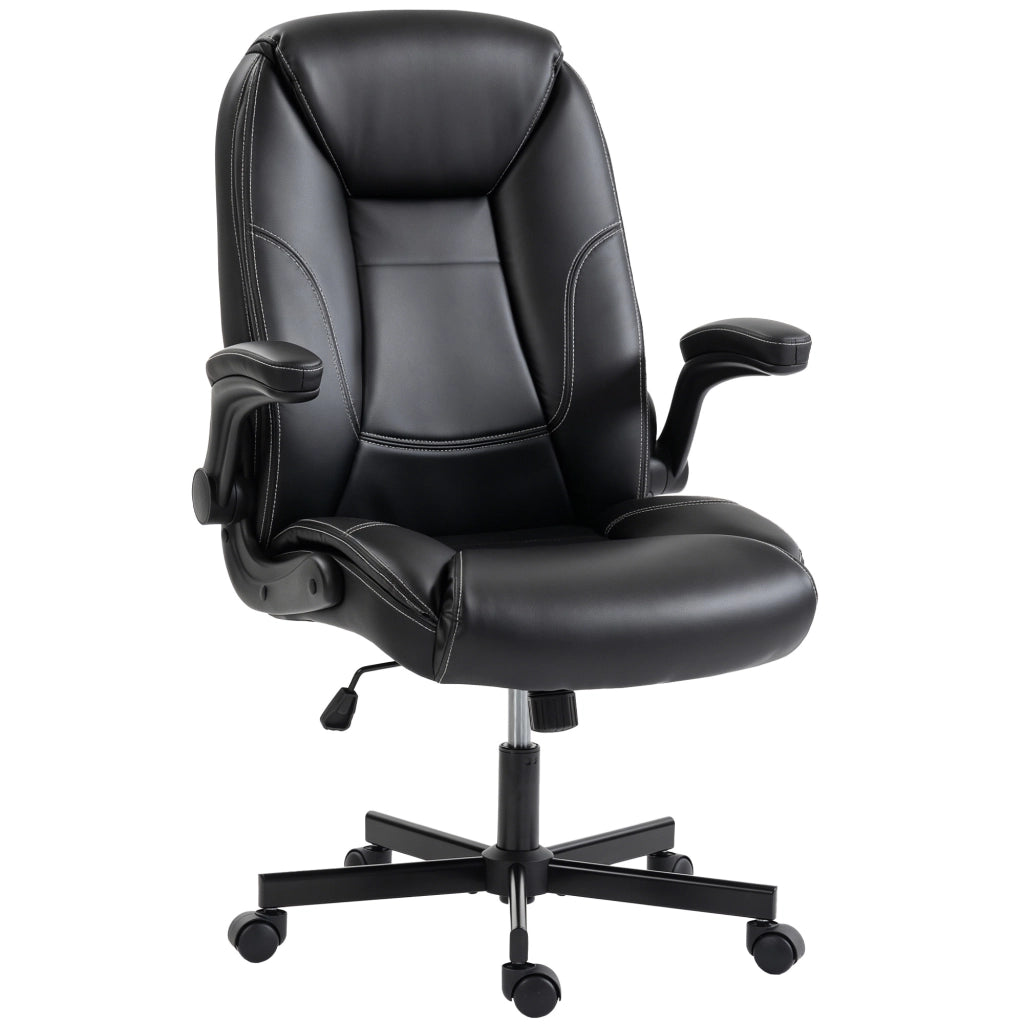 Sedia da Ufficio Ergonomica con Braccioli Ribaltabili, Altezza Regolabile e Inclinazione, in PU Nero