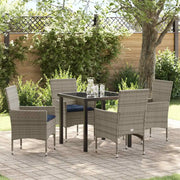 Set di tavolo e sedie con cuscino 5 pcs Grigio Rattan in PE 3379829