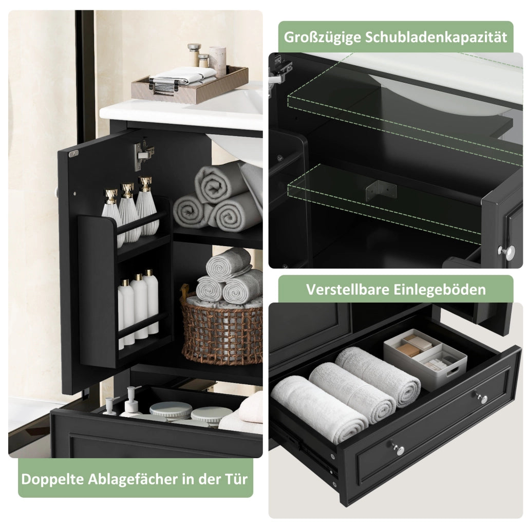 Mobile bagno nero con lavabo in ceramica 76x46x87 cm