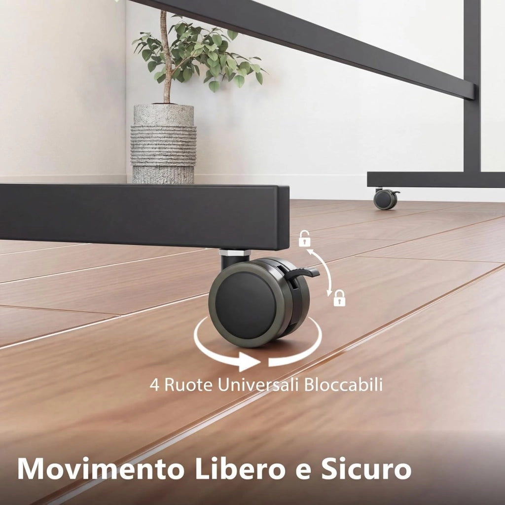 Lavagna Bianca Mobile, Lavagna Magnetica Cancellabile Doppia Faccia con Cavalletto, 2 Altezze Regolabili e Ruote Bloccabili (186 x 54 x 195/215 cm,Nero)