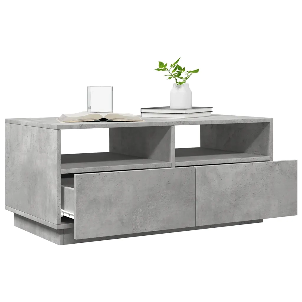 Tavolino da Soggiorno con Luci LED Grigio Cemento 90x49x40 cm 839836