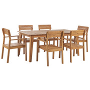 Set da pranzo da giardino Tavolo in legno di acacia chiaro 180 x 90 cm 6 sedie da esterno con braccioli stile rustico