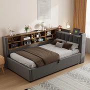 LETTO Polsterbett 90x200 cm in velluto grigio con testiera multifunzione e contenitore