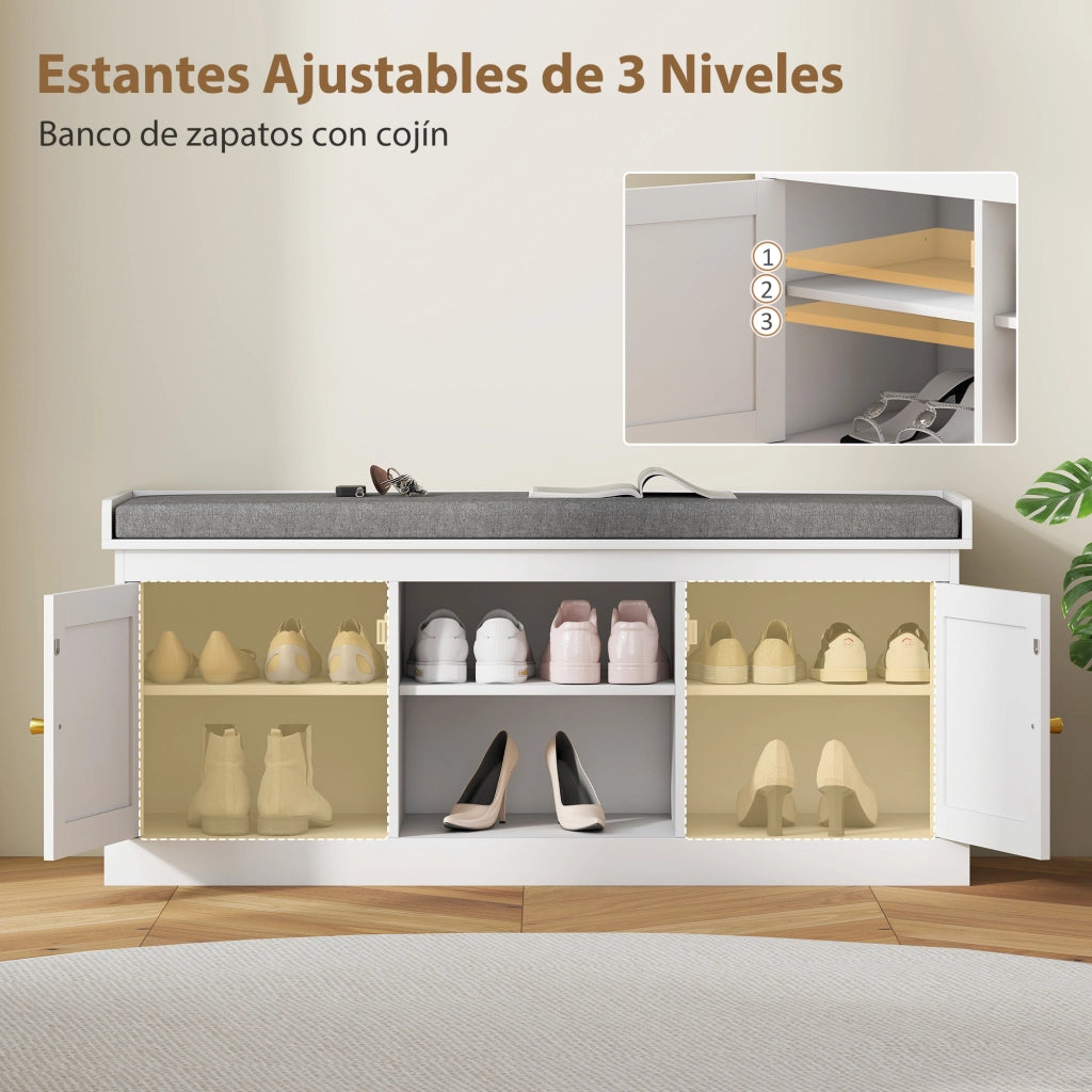 Cassettiera con ante in rattan e ripiani regolabili ¨C zephmum ¨C 105x35x47 cm bianco